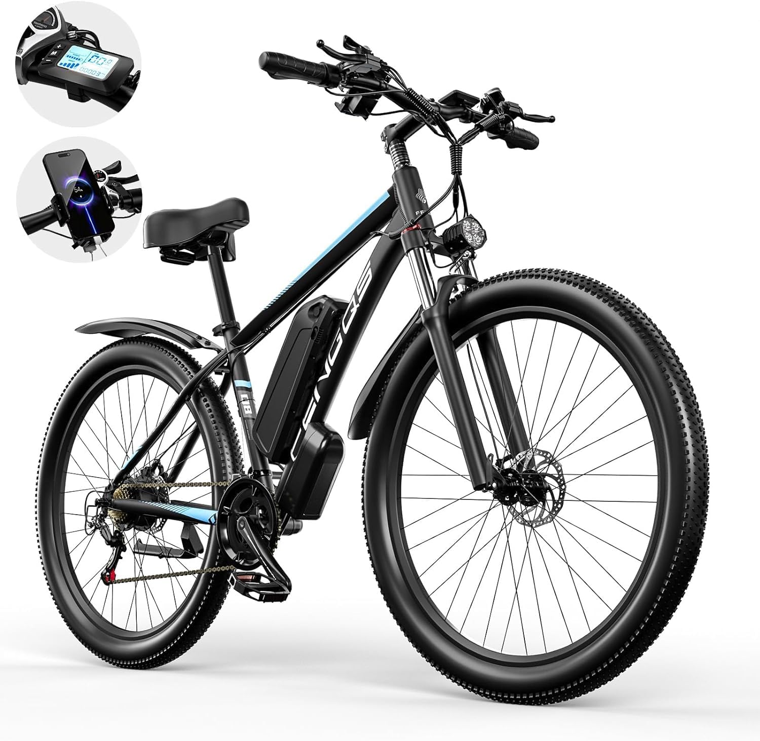 FENGQS Electric Bike for Adults,1000W Brushless Motor,21 Speed Gear,32MPH 55 Miles Ebike,48V17.5Ah Removable Battery Electric Mountain Bike,Commuting E Bike with Fork Suspension