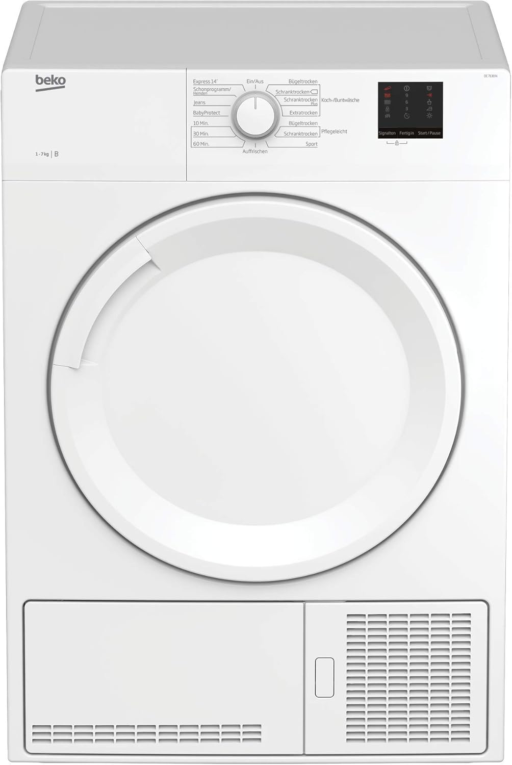 Beko DC 7130 N b100 Kondenstrockner, 7 kg, Elektronische Feuchtemessung, Automatischer Knitterschutz, AquaWave-Schontrommel, 15 Programme, Express Programm