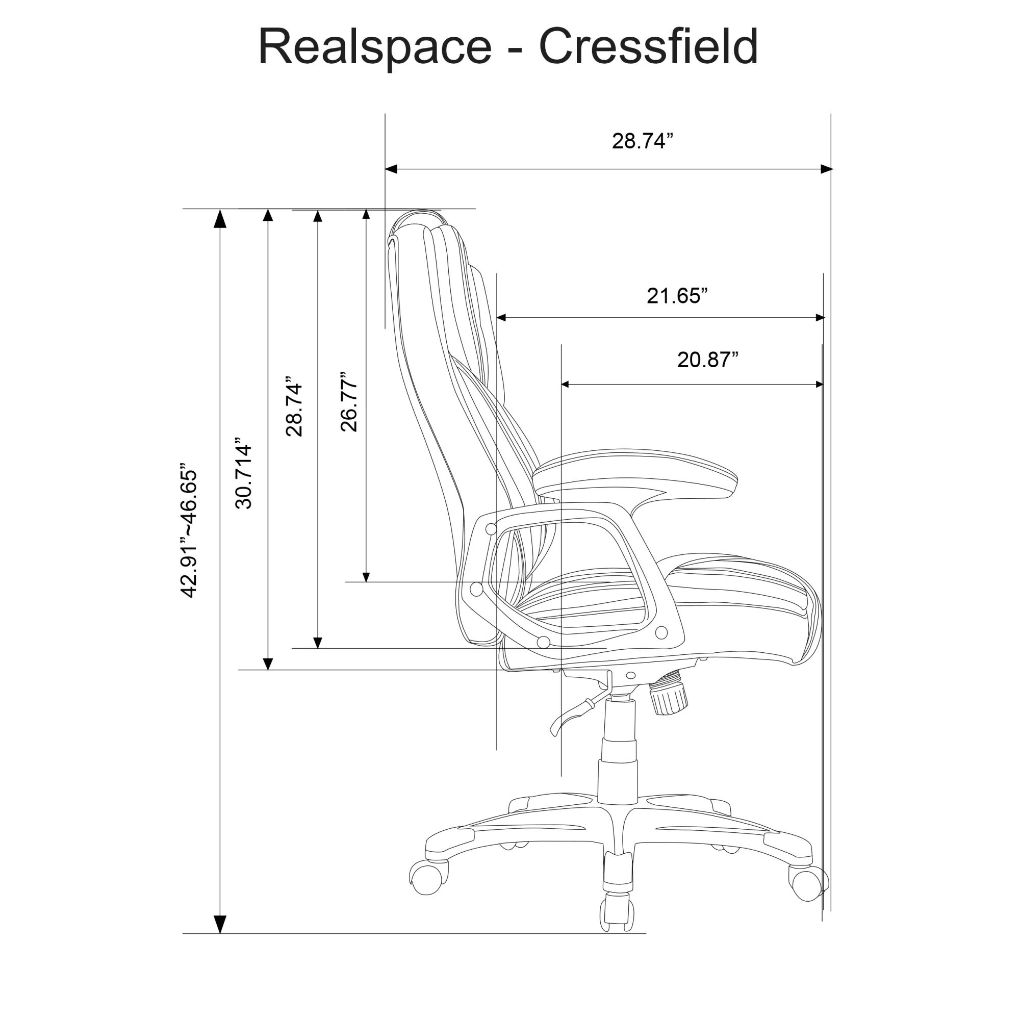 Realspace® Cressfield Bonded Leather High-Back Chair, Black/Silver