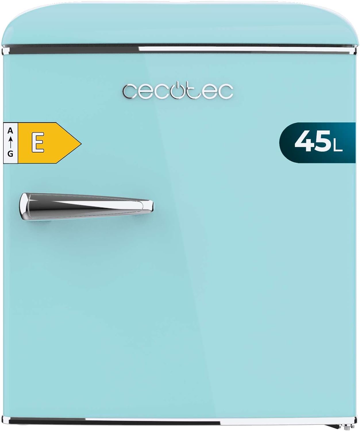 Cecotec Mini Fridge Retro Table Top 45L Bolero CoolMarket TT Origin 45 Blue. 55 cm High and 44.7 cm Wide, Energy Class E, Icebox and Handle Chrome, Blue