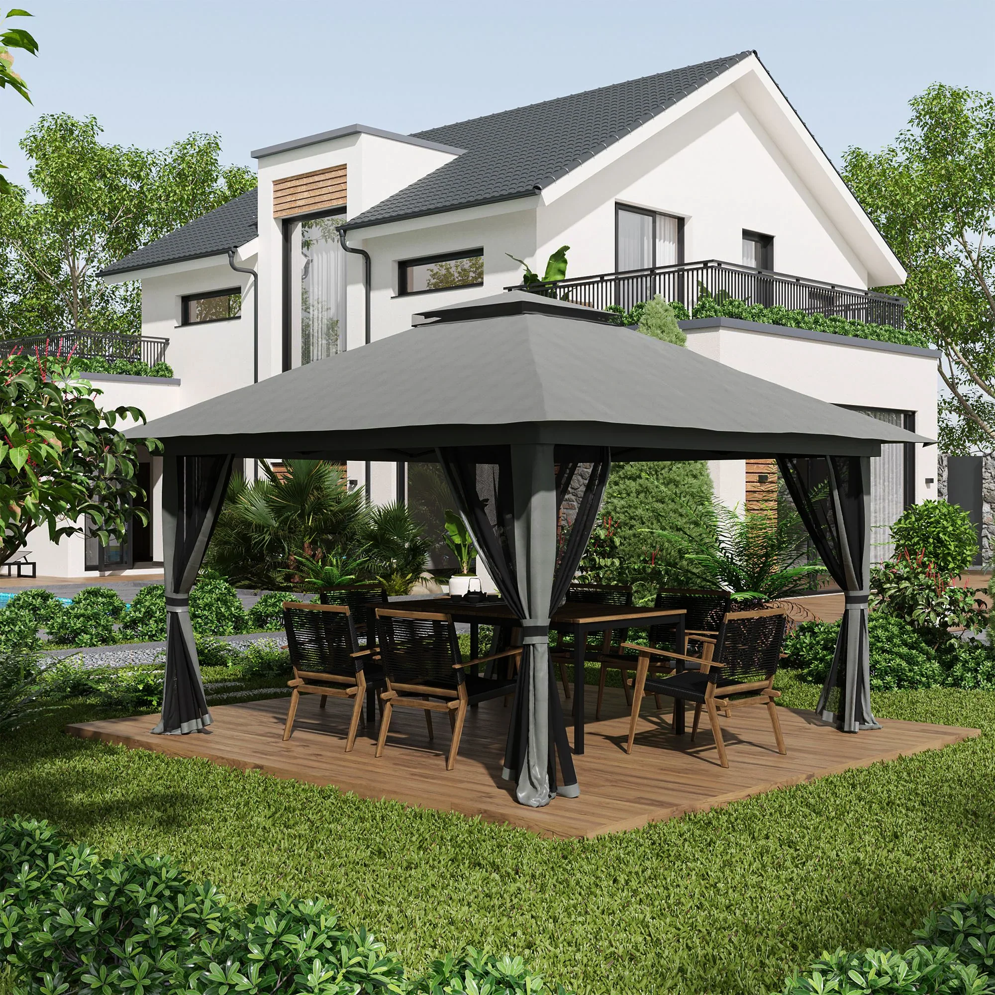 Outsunny Opvouwbare Partytent in hoogte verstelbaar UV50+ met Wieltjes