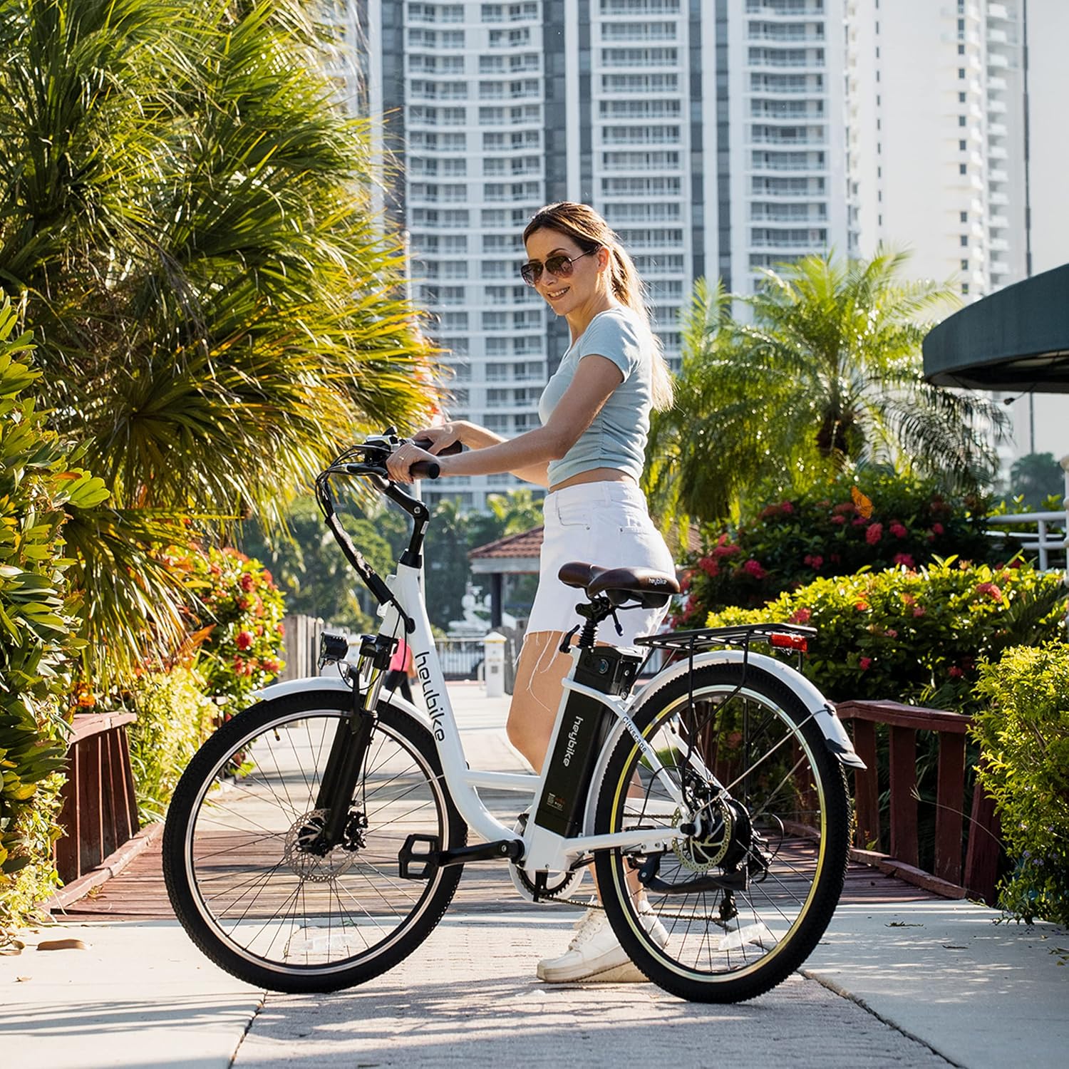 Heybike Cityscape Electric Bike 350W(Peak 500W) Electric City Cruiser Bicycle Up to 40 Miles Removable Battery, 7-Speed and Dual Shock Absorber, 26 Electric Commuter Bike for Adults