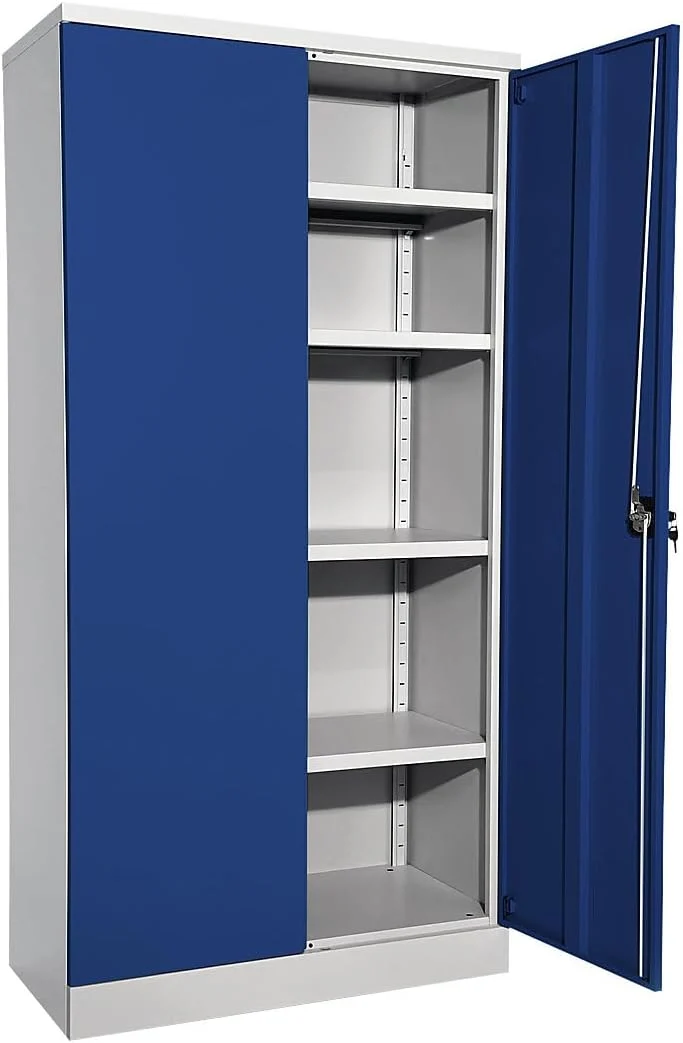 2026 eurokraft | Stahlschrank Nilas | mit 4 Fachböden | HxBxT 1950 x 1000 x 500 mm | lichtgrau/enzianblau