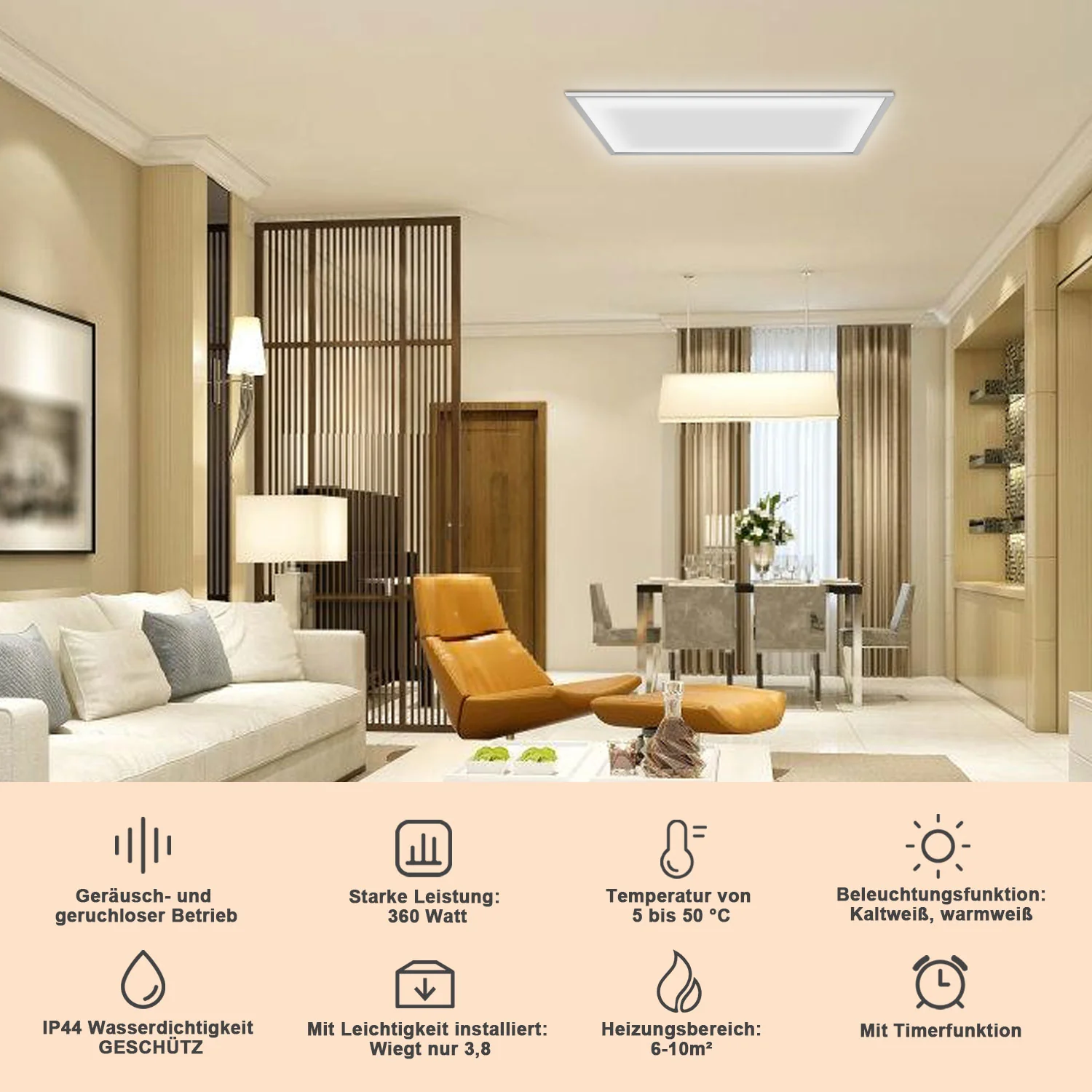 Sonnewelt Infrarotheizung Elektroheizer Decke WIFI 360/770W