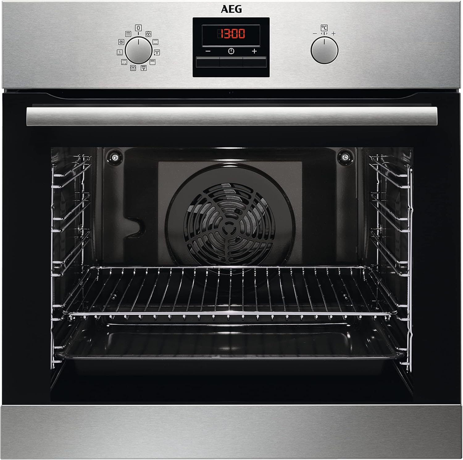 AEG Einbaubackofen – Serie 5 Ringheißluft: Gleichmäßige Garergebnisse auf 3 Ebenen – Pyrolyse Selbstreinigung – 25 Automatikprogramme – LED-Touchdisplay – Schnellaufheizung – Schwarz – BPE53516AB