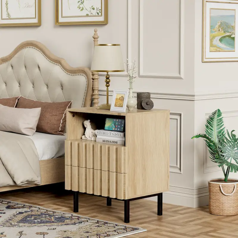 Mid-Century Modern Nightstand with 2 Drawers and Storage - Stylish Bedside Accent Table