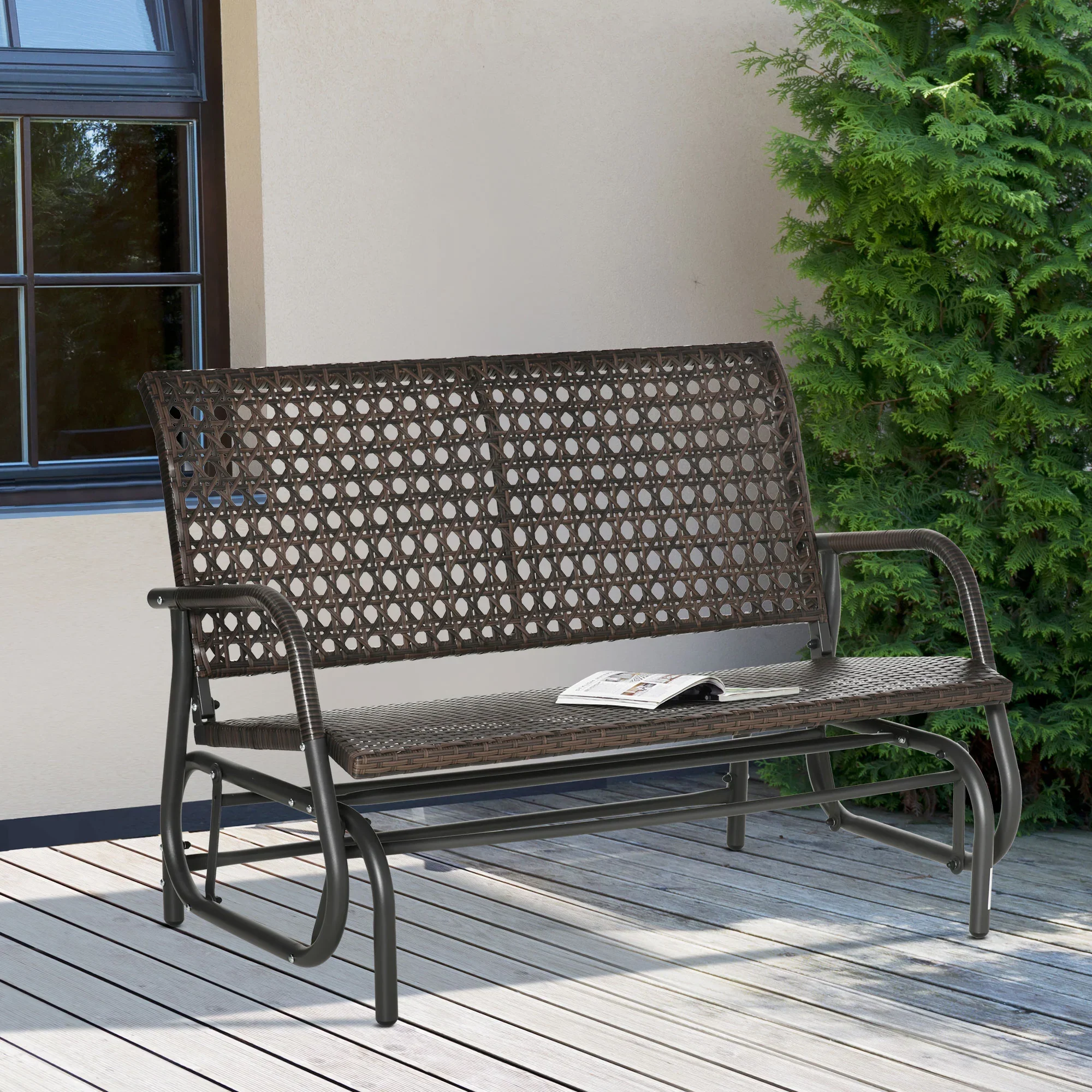 Outsunny Polyrattan Schommelbank 2-zits Bruin