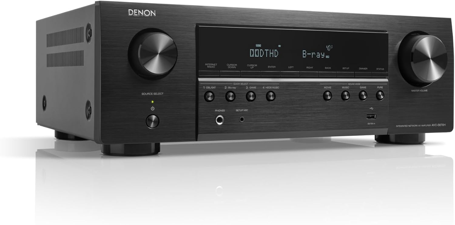 Denon AVC-S670H Receptor AV 5.2 Canales, Sonido Dolby Surround, 6 entradas HDMI y 1 Salida, HDMI 8K, Bluetooth, Wi-FI, AirPlay 2, HEOS Multiroom, Compatible con Alexa, Negro, AVCS670HBKE2
