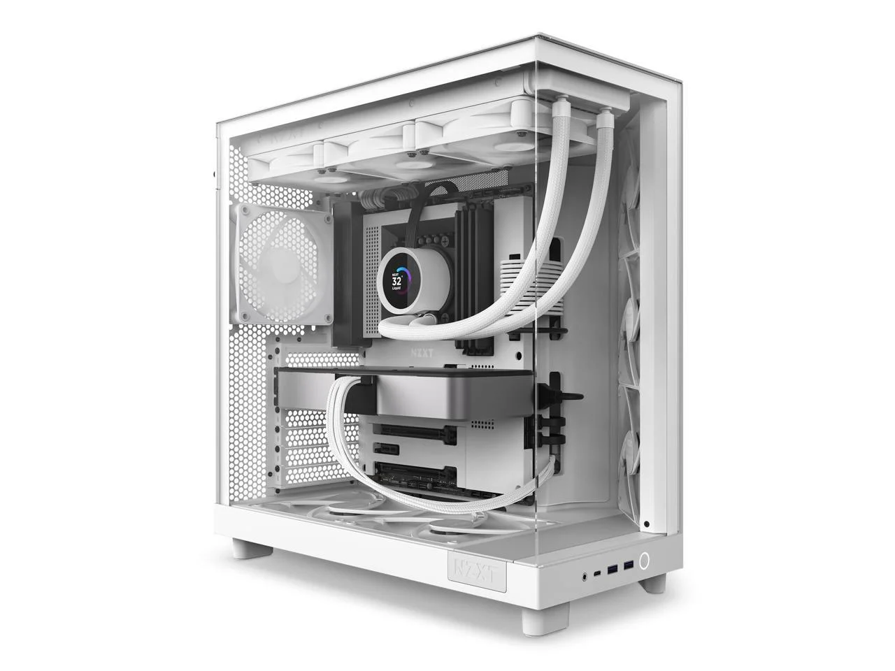 2025 NZXT H6 FLOW - Caja compacta de torre intermedia de doble cámara con flujo de aire, color blanco, CC-H61FW-01