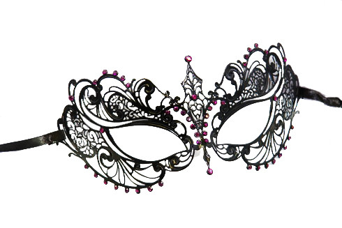 Metal Venetian Mardi Gras Laser Cut Mask Filigree Black/Purple 9250