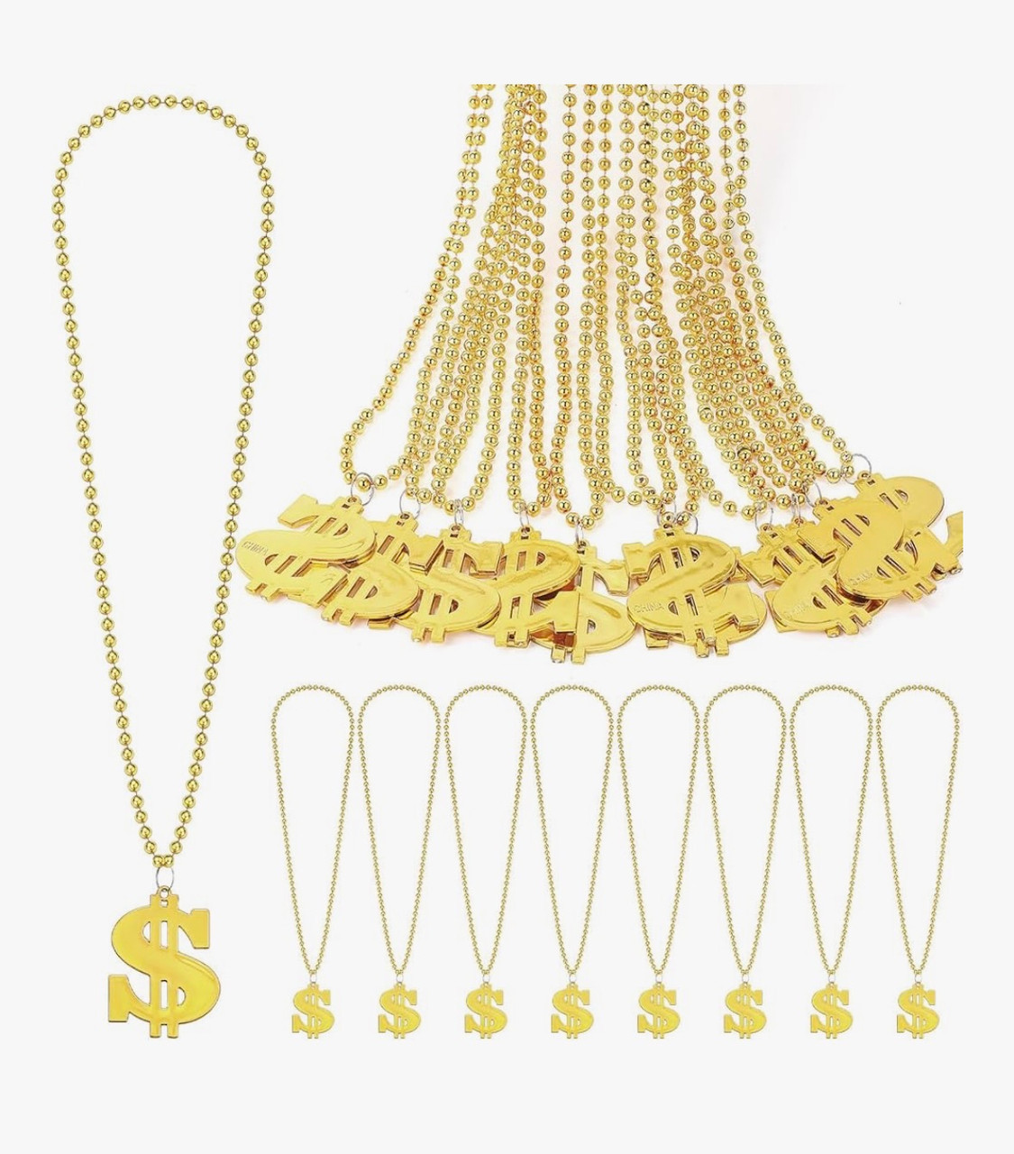 Gold Jumbo Dollar Sign Necklace Hip Hop Costume Chain Party Accessory 6552D