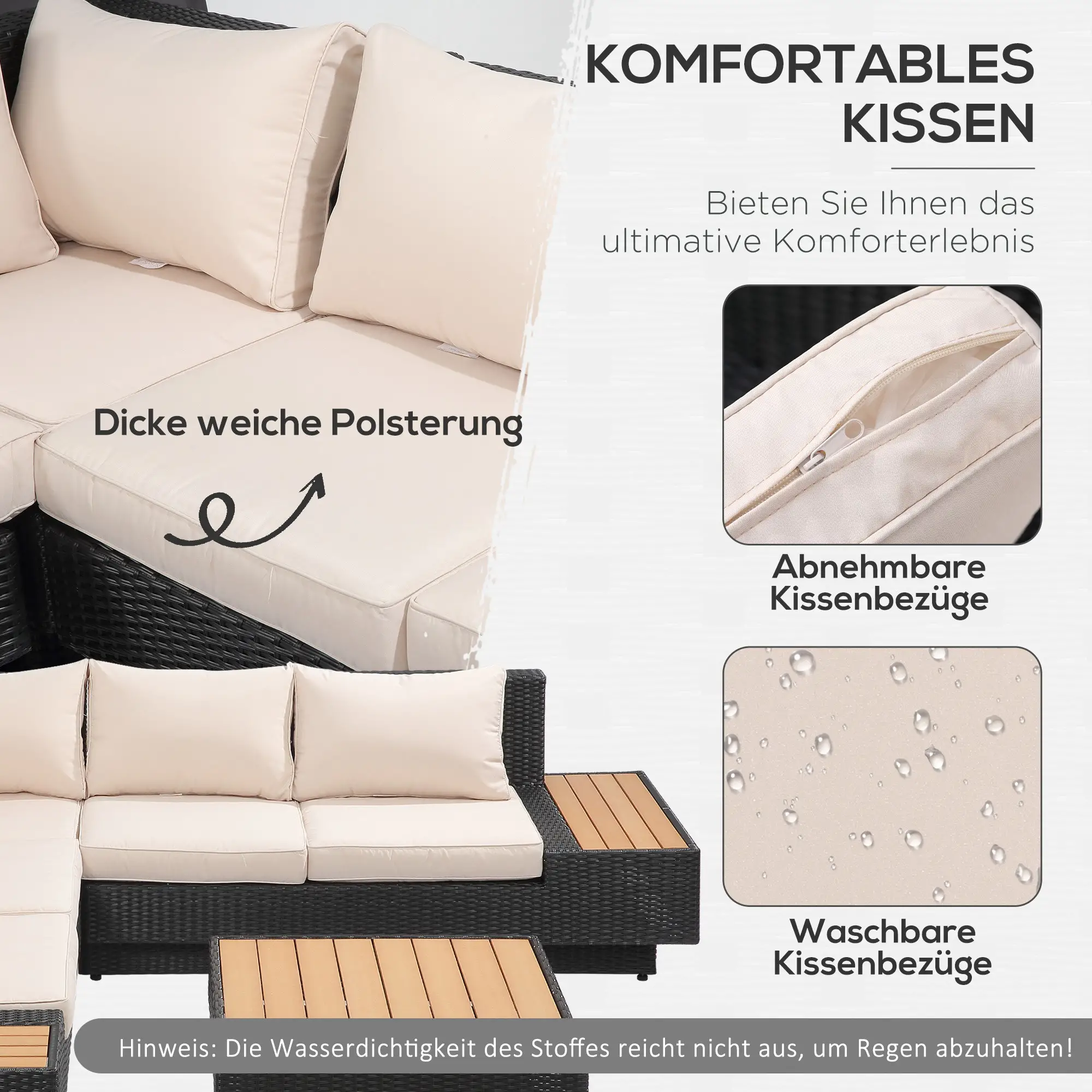 Outsunny Gartenmöbelset 4-teilig wetterfest mit Ablage Polyrattan
