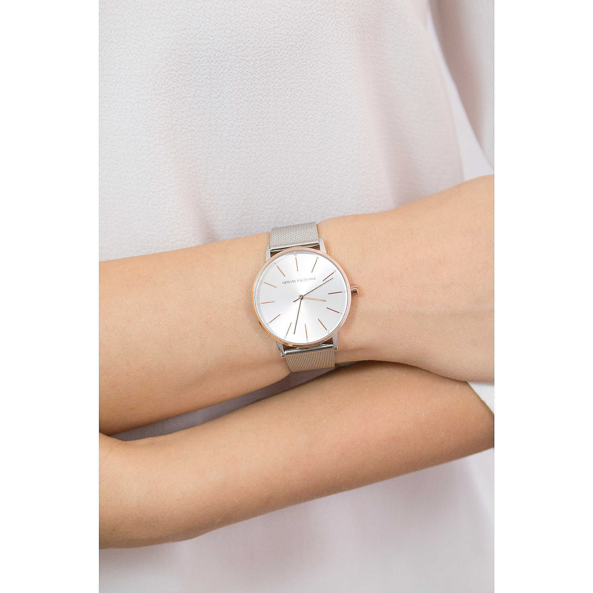 Armani Exchange Quartz White Dial Sliver Ladies Watch AX5537