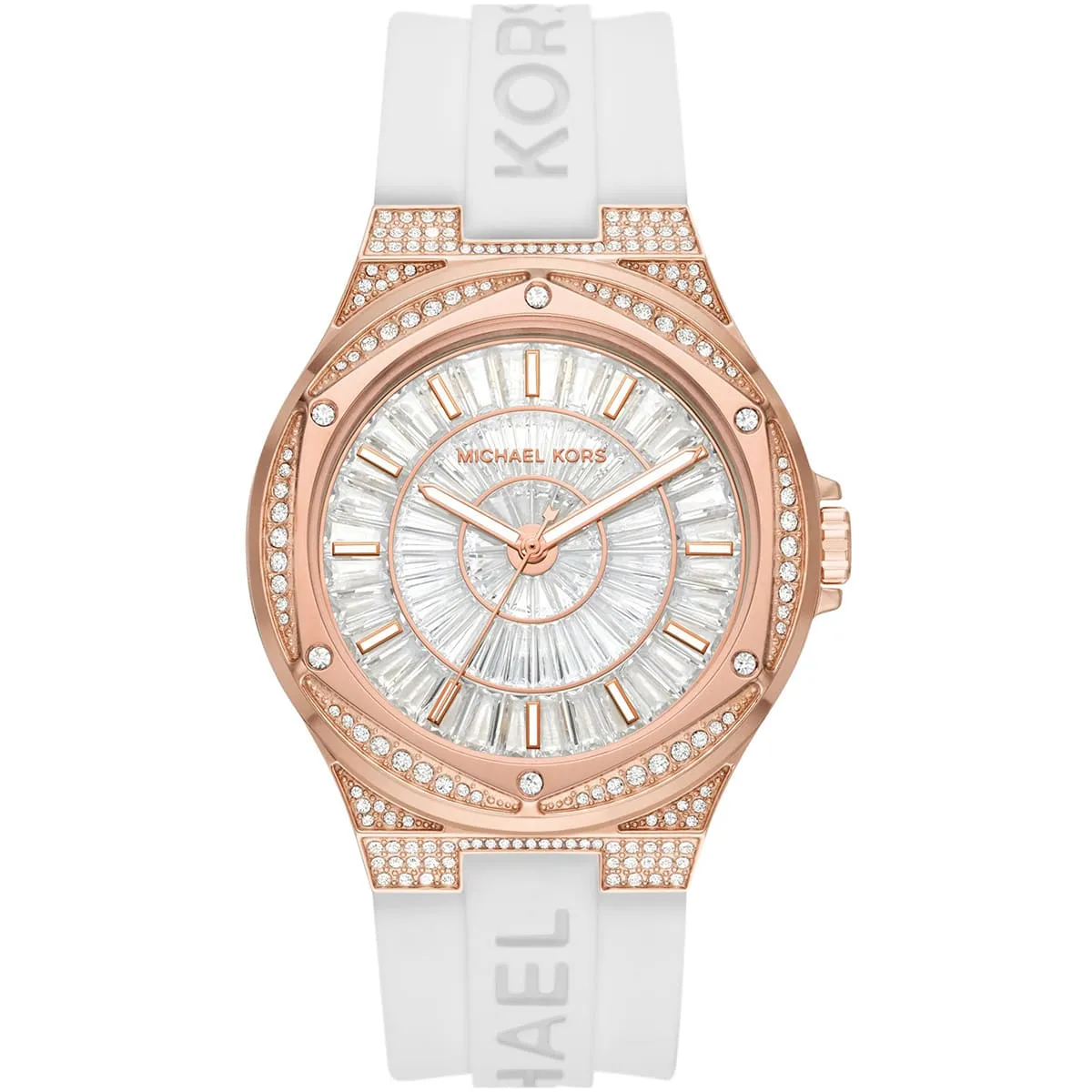 Michael Kors Oversized Lennox Pavé Rose Gold-Tone and White Silicone Watch - MK7248