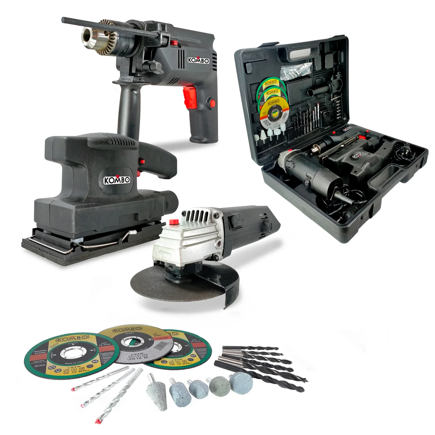 Set Avvitatore Smerigliatrice E Levigatrice Con Valigetta E 50 Accessori 500w