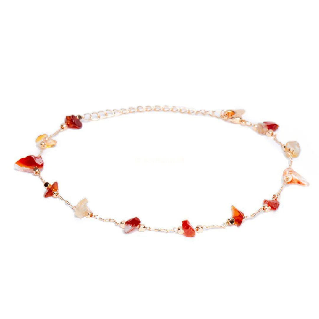 Enkelbandje Carneool - Ruwe Chips - Edelsteen Enkelband - Levensvreugde