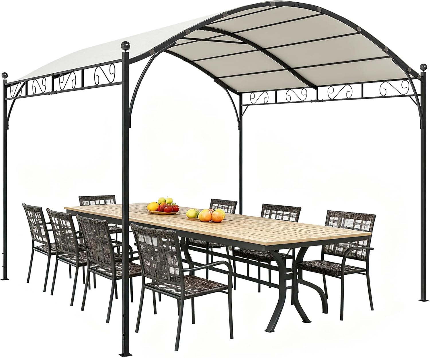 Outsunny Pergola 3x3m con Tetto ad Arco, Gazebo Pergolato da Giardino in Metallo e Poliestere 180g/m² con Viti, per Esterno, Terrazza e Patio, Protezione UV30+, Crema