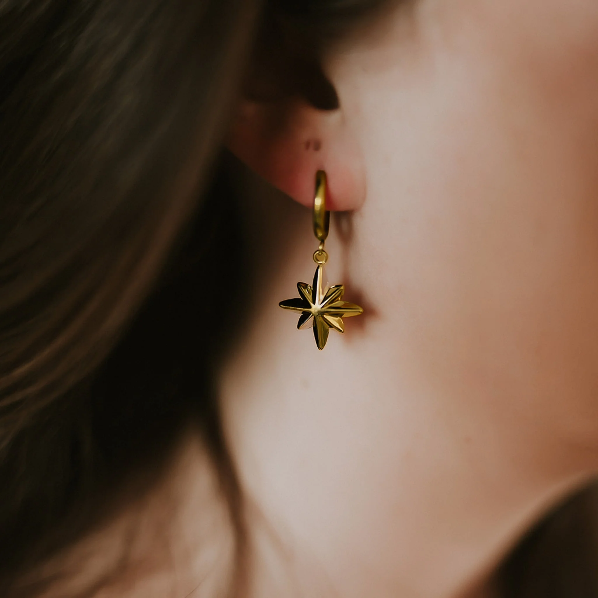 Gold Celeste North Star Hoop Earrings