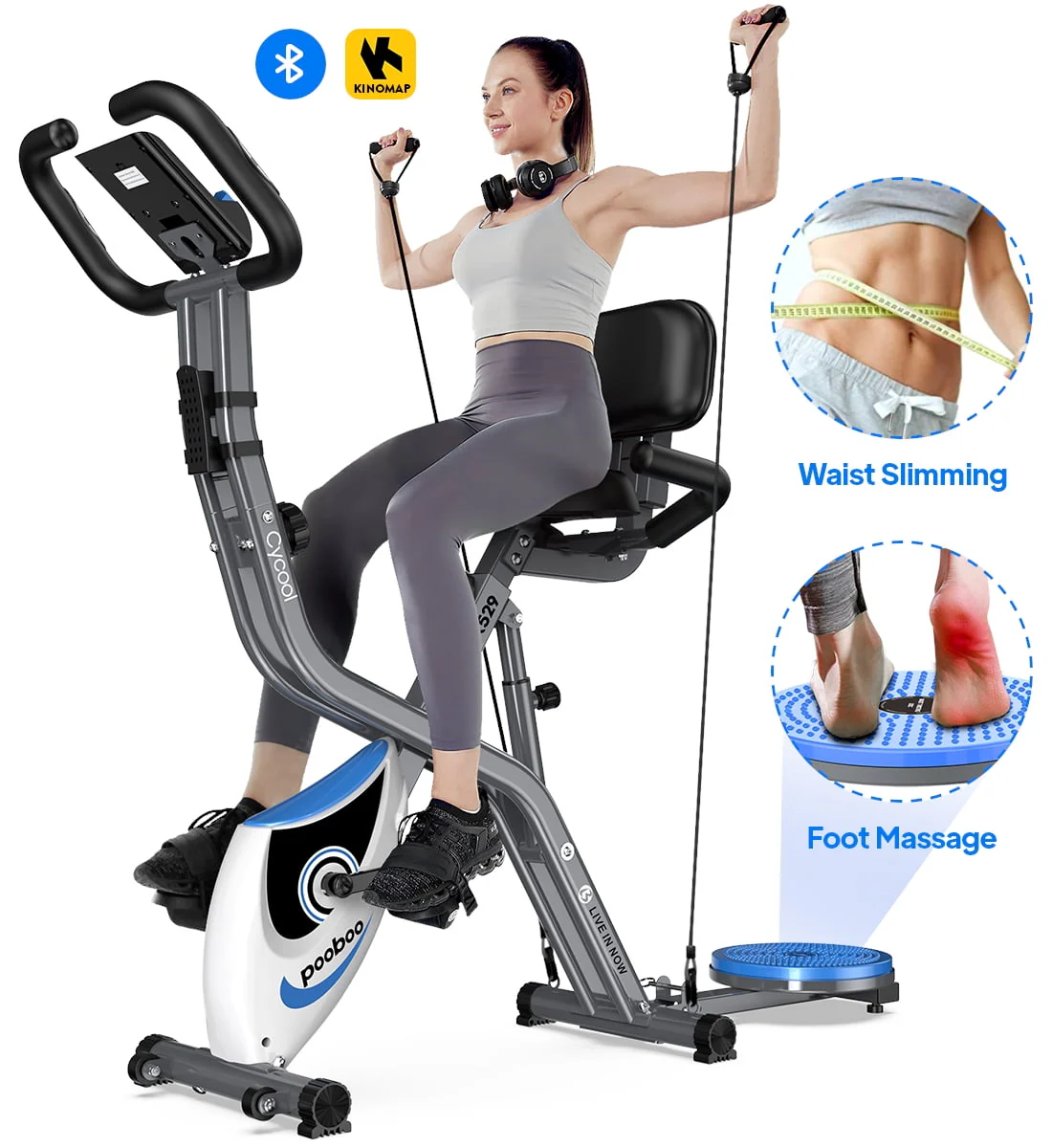 Pooboo 4in1 Folding Exercise Bike Indoor Home Cycling Bike Stationary Magnetic Cycling Bicycle X Bike Gym Workout 300 lbs
