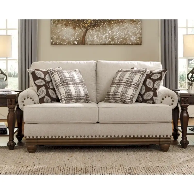 Harleson Classic Wheat Brown Loveseat with Nailhead Accents