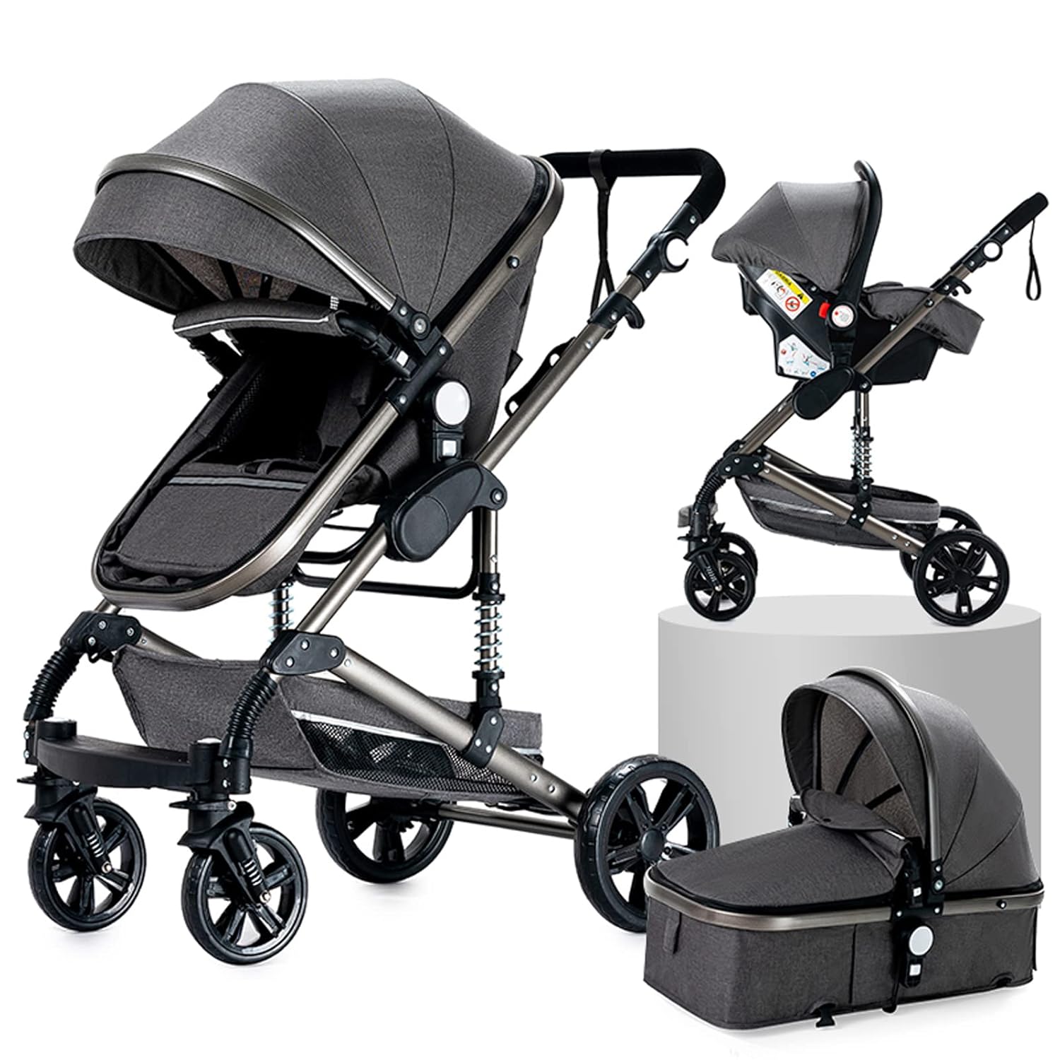 3 in 1 Kombikinderwagen 3 in 1 Reisesysteme Kinderwagen Infant Hochlandschaft Liegender Buggy Kinderwagen Neugeborenen Kinderwagen Faltbarer Standardkinderwagen (906 White)