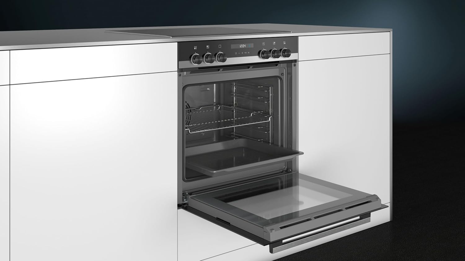 Siemens EQ522IA00 iQ500 Herd-Glaskeramik-Kochfeld-Kombination herdgesteuert, 59,4 cm breit, granit Glanz-Emaille - einfache Reinigung, cookControl10 - Automatikprogramme