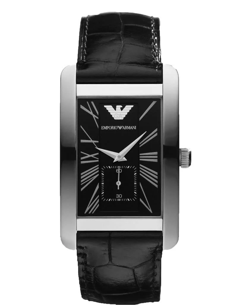 Emporio Armani Classic Black Dial Black Leather Strap Watch- AR0143