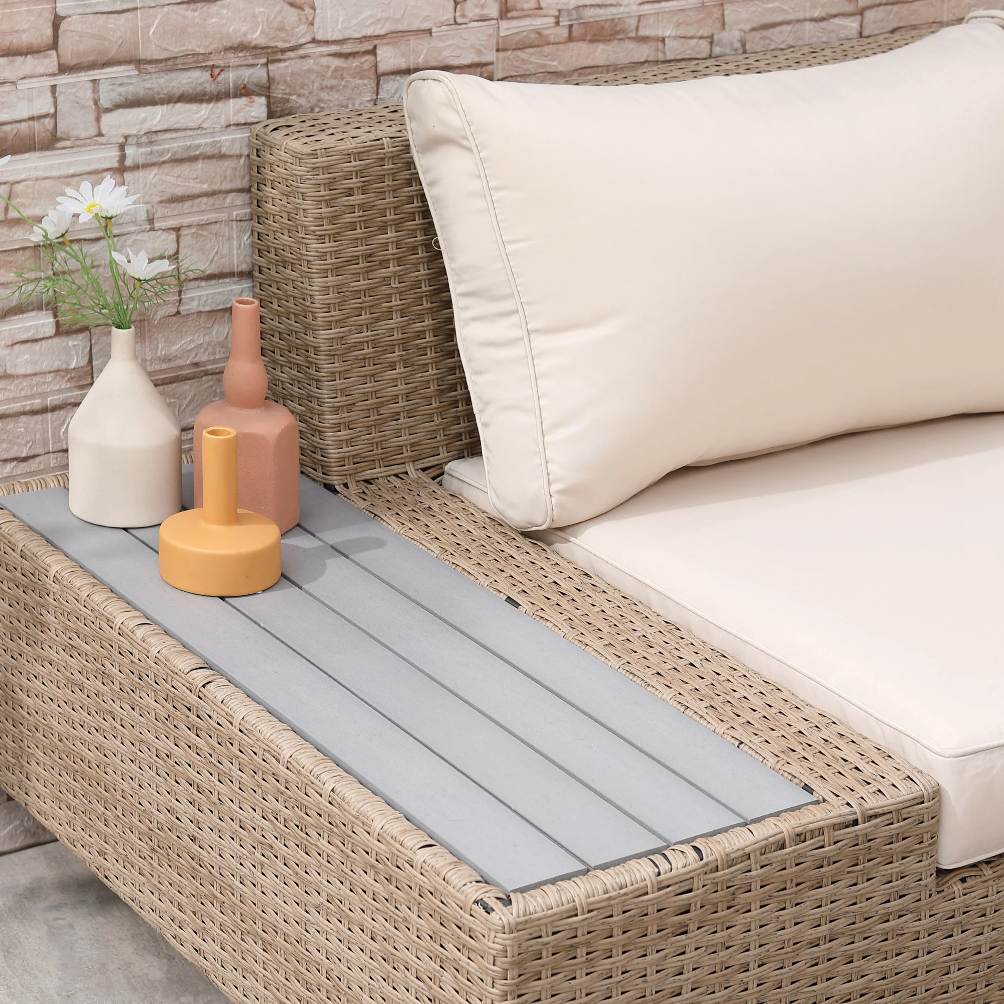 poly-rotan tuinmeubelen 4-delige loungeset zitgroep set met aflegvlakken
