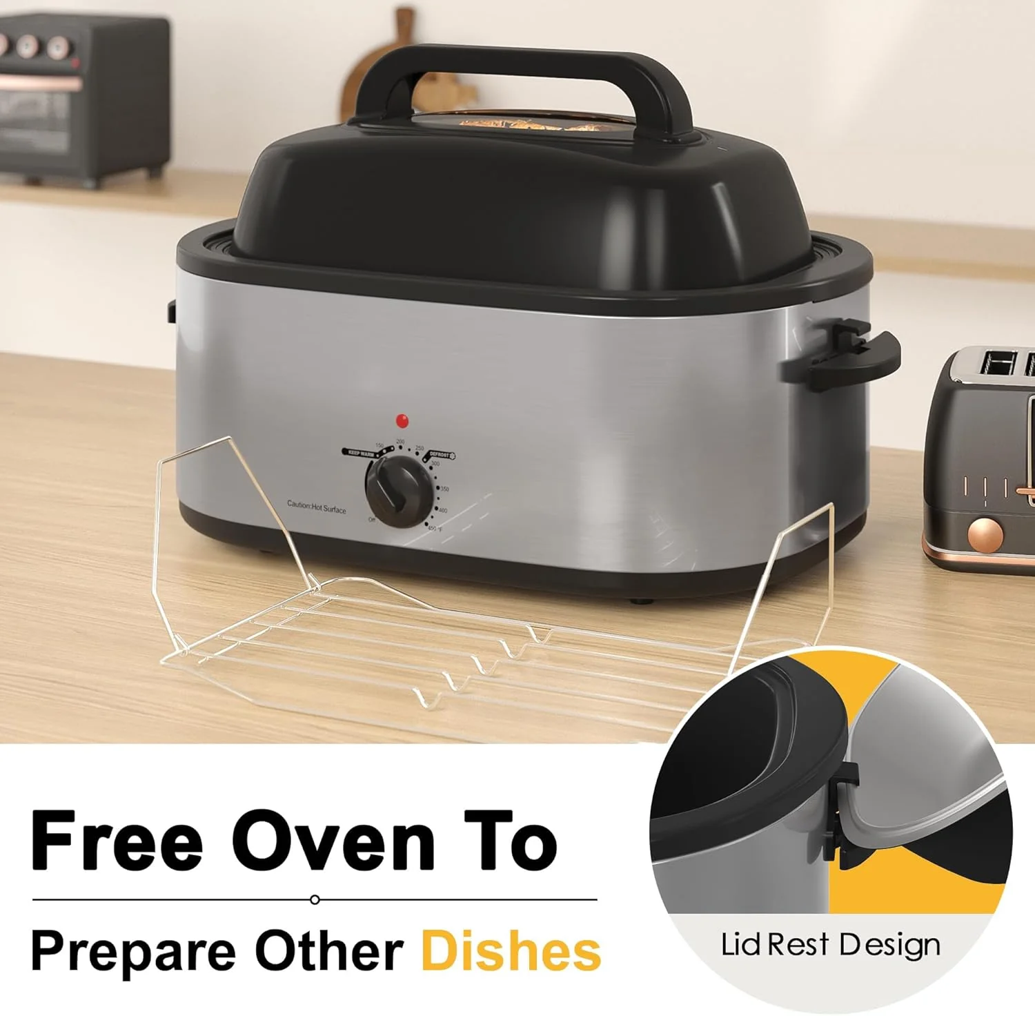Roaster Oven 28 Quart, Electric Roaster Pan with Visible & Self-Basting Lid, Large Stainless Steel Electric Turkey Roaster Oven Defrost Warm Function, Removable Pan Rack, Fits Turkeys Up to 30LB