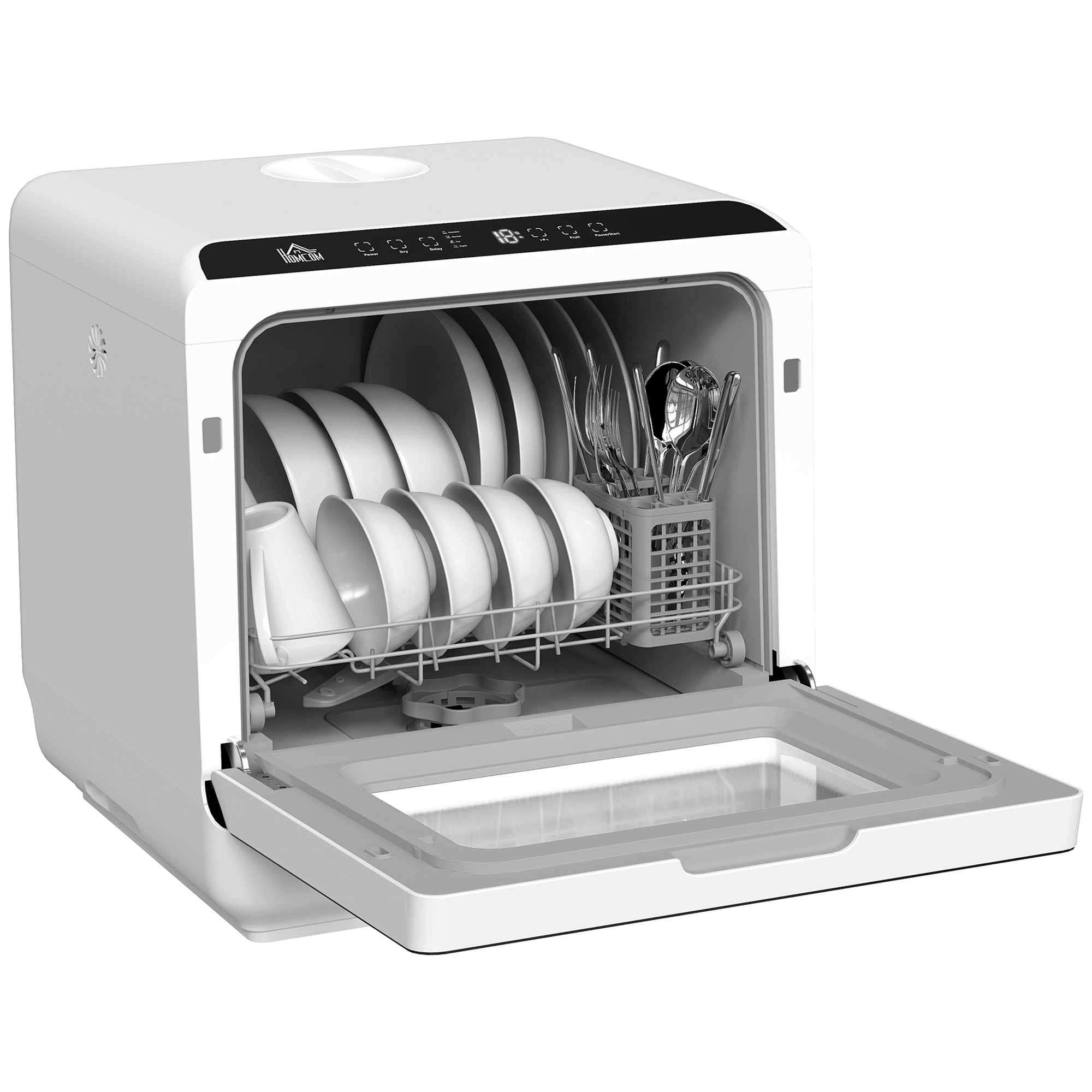 Tafelvaatwasser, Mini-Vaatwasser met 6-Liter-tank, 5 Programma's, LED-display, Droogfunctie, Wit