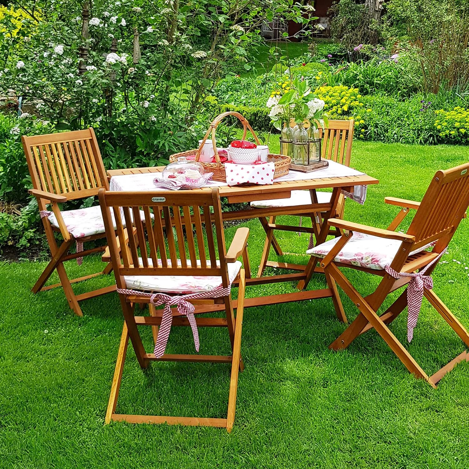 Casaria FSC Certified Acacia Wood Garden Table and Chairs Set of 5 Pieces 4+1 Balcony Terrace Porch Outdoor Furniture 120 x 70 x 75 cm
