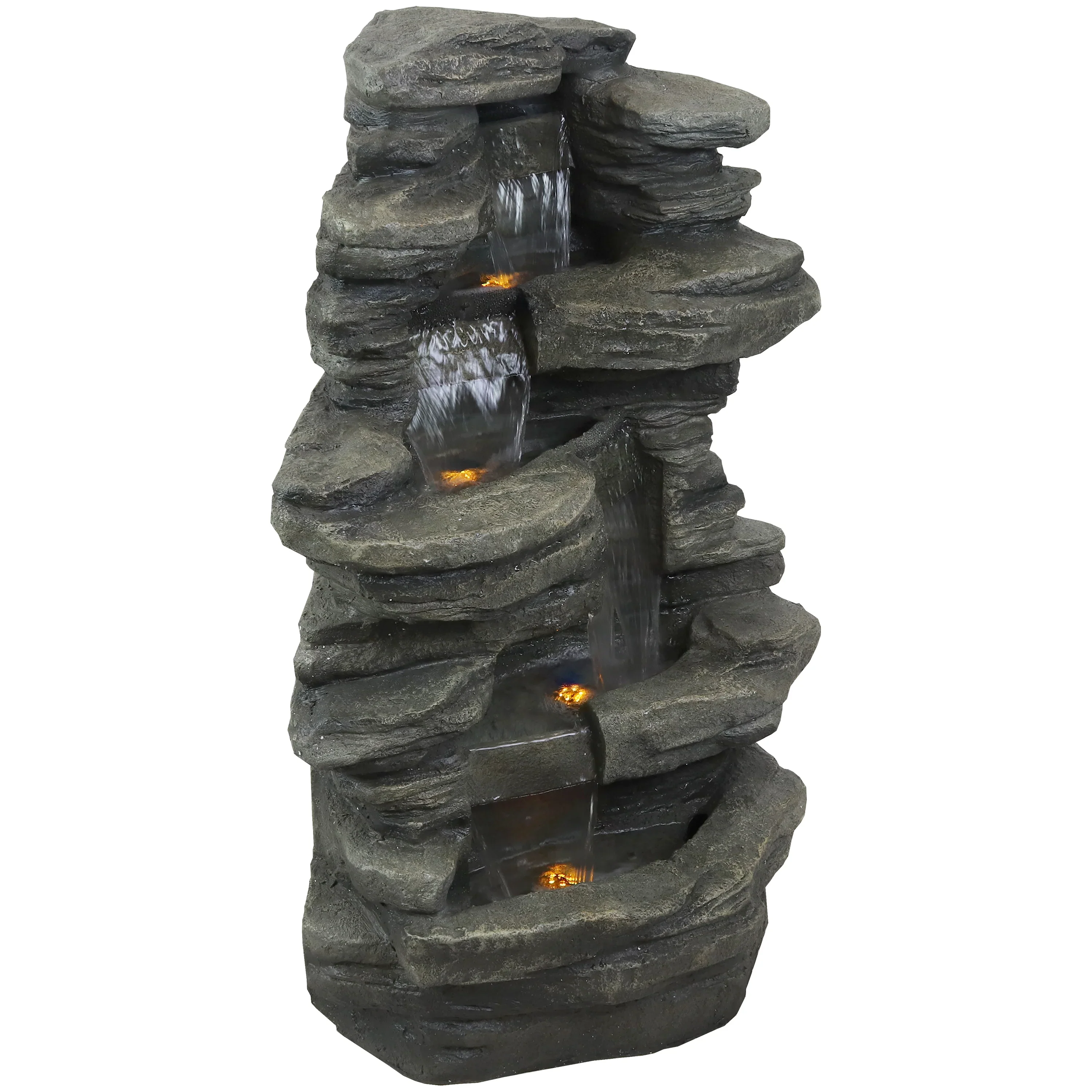 2025 Fuente de cascada de roca apilada Sunnydaze para exteriores con luces LED - 38 pulgadas