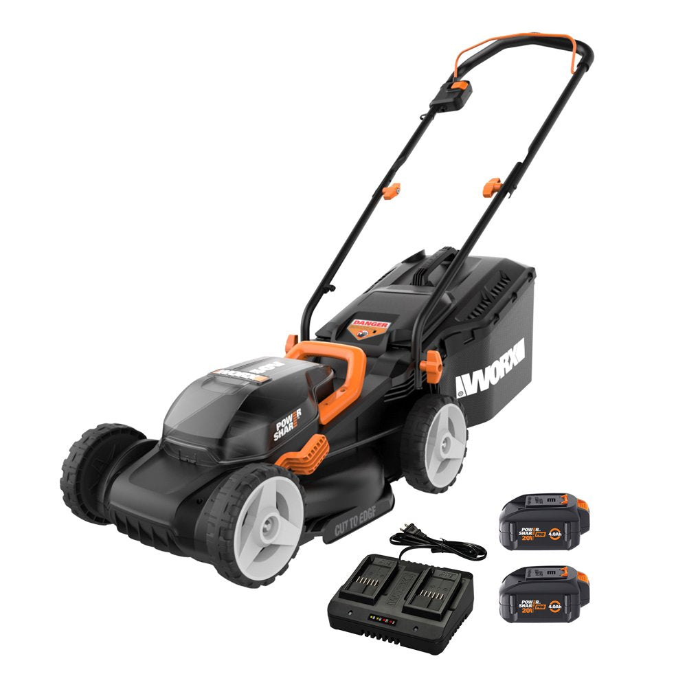 Worx 40V Cordless Lawn Mower 14′′ with Intellicut, Mulching, 2x20V 4.0Ah Batteries and Charger Included