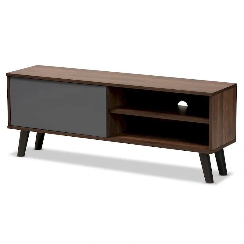Two-Tone Walnut Brown and Grey Wood TV Stand - Mallory Collection