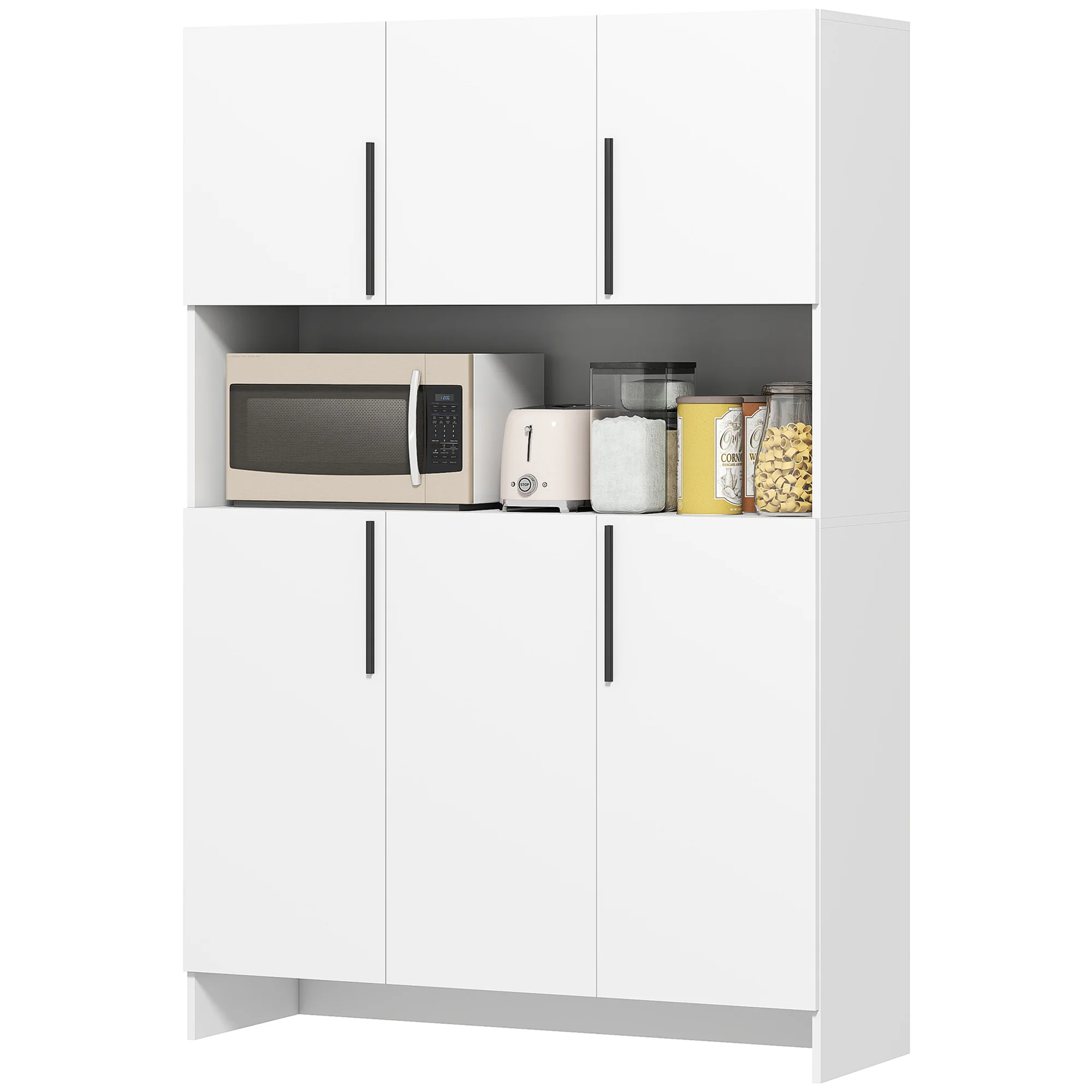 HOMCOM Keukenkast, 4 Kasten, 6 Deuren, 12 Scharnieren, Werkblad, Spaanplaat, Wit