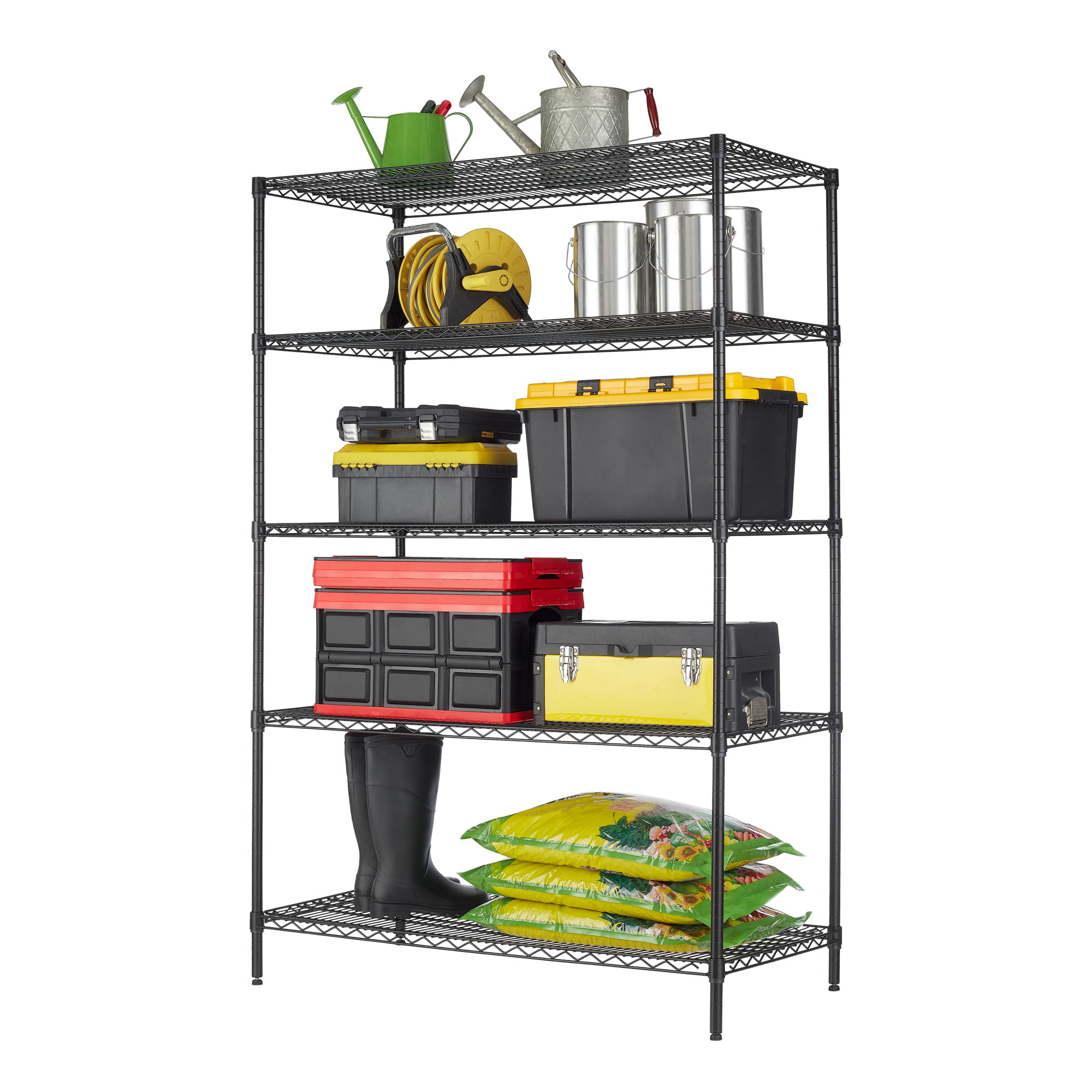 5 Shelf Commercial Wire Shelf Unit Black Capacity 4000 lbs