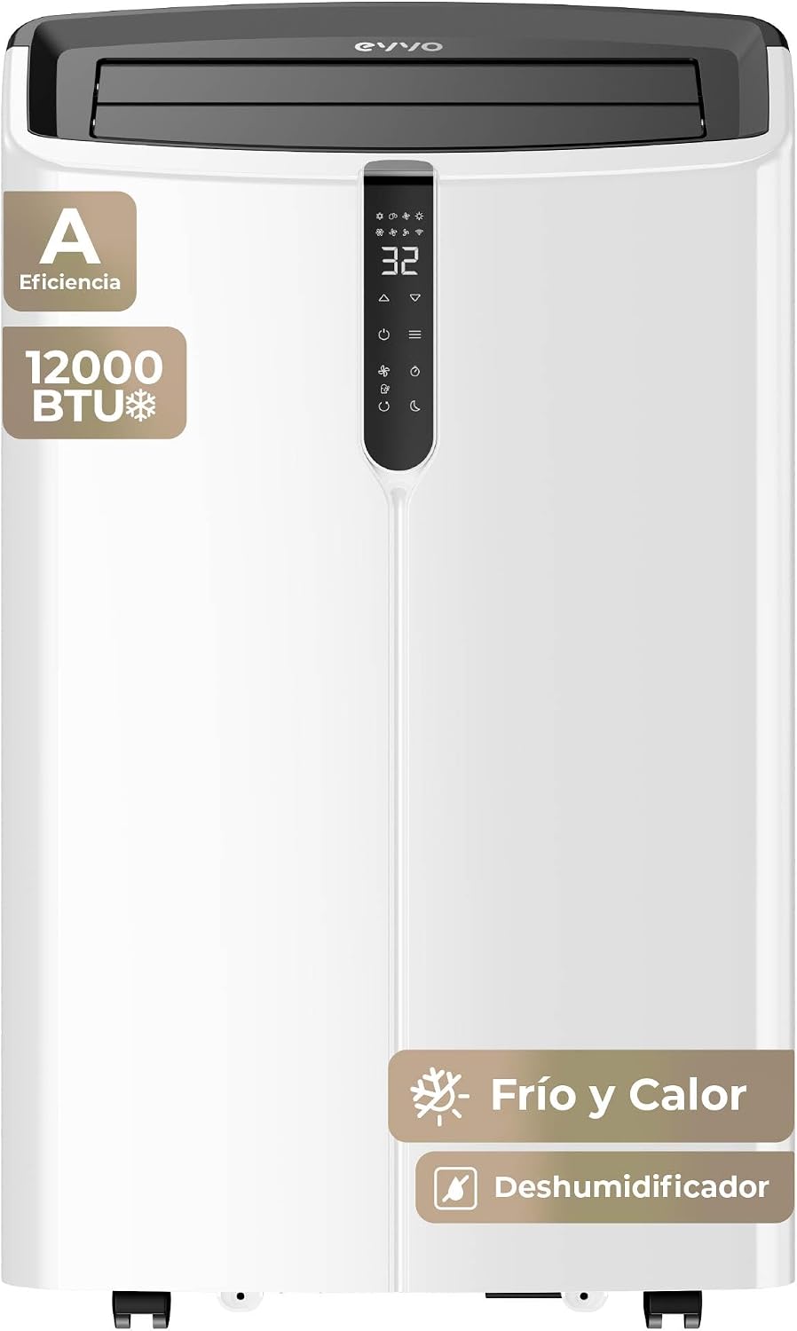 EVVO Clima Silent - Aire Acondicionado Portátil hasta12000 BTU con Bomba de Calor - Pingüino Frío y Calor, Deshumidificador, Modo Noche y Función Turbo. Incluye Kit de Ventana (P12)