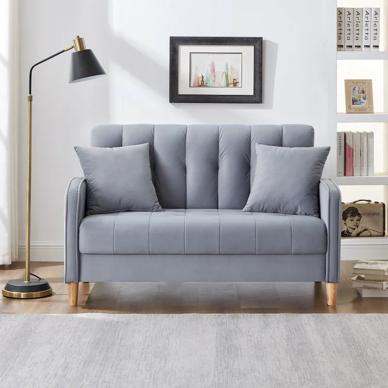Contemporary Velvet Tufted Loveseat for Small Living Spaces - Beige Upholstered Sofa