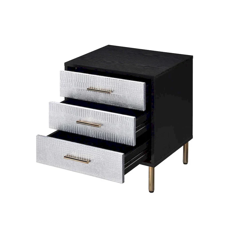 Nightstand with 3 Drawers and Metal Legs