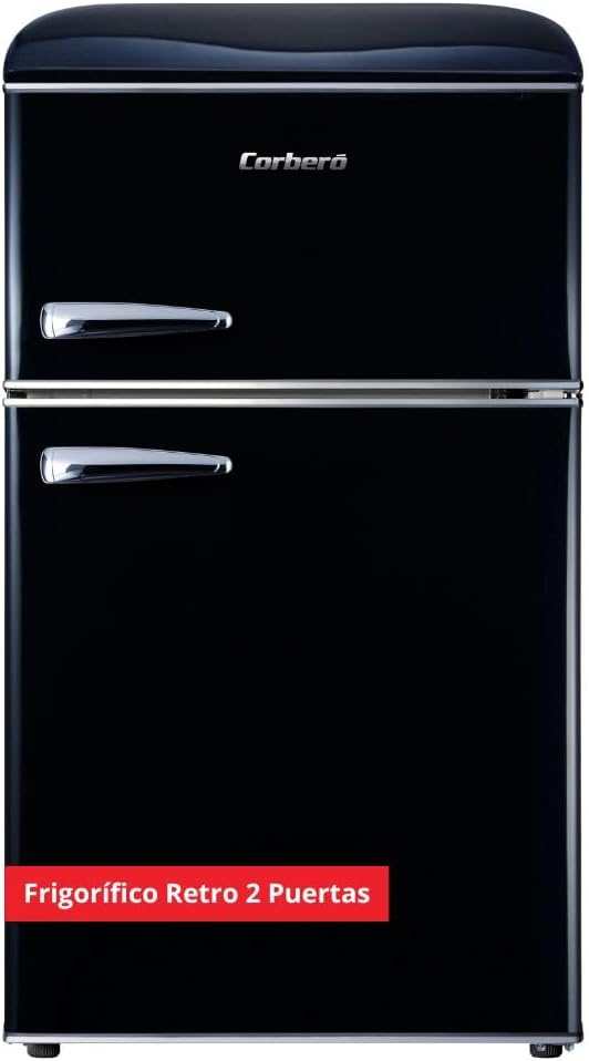 Corbero – Retro Static Refrigerator | CF2PG90RN | Fridge 86L + 26L Freezer | Interior Light | Crisper Drawer | Manual Defrost | Glass Shelves | Leveling Legs | Black