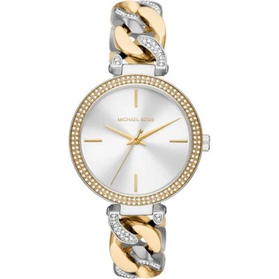 Michael Kors Michael Kors Catelyn Three-Hand Crystals Silver Dial Two Tone Steel Strap Watch MK4633
