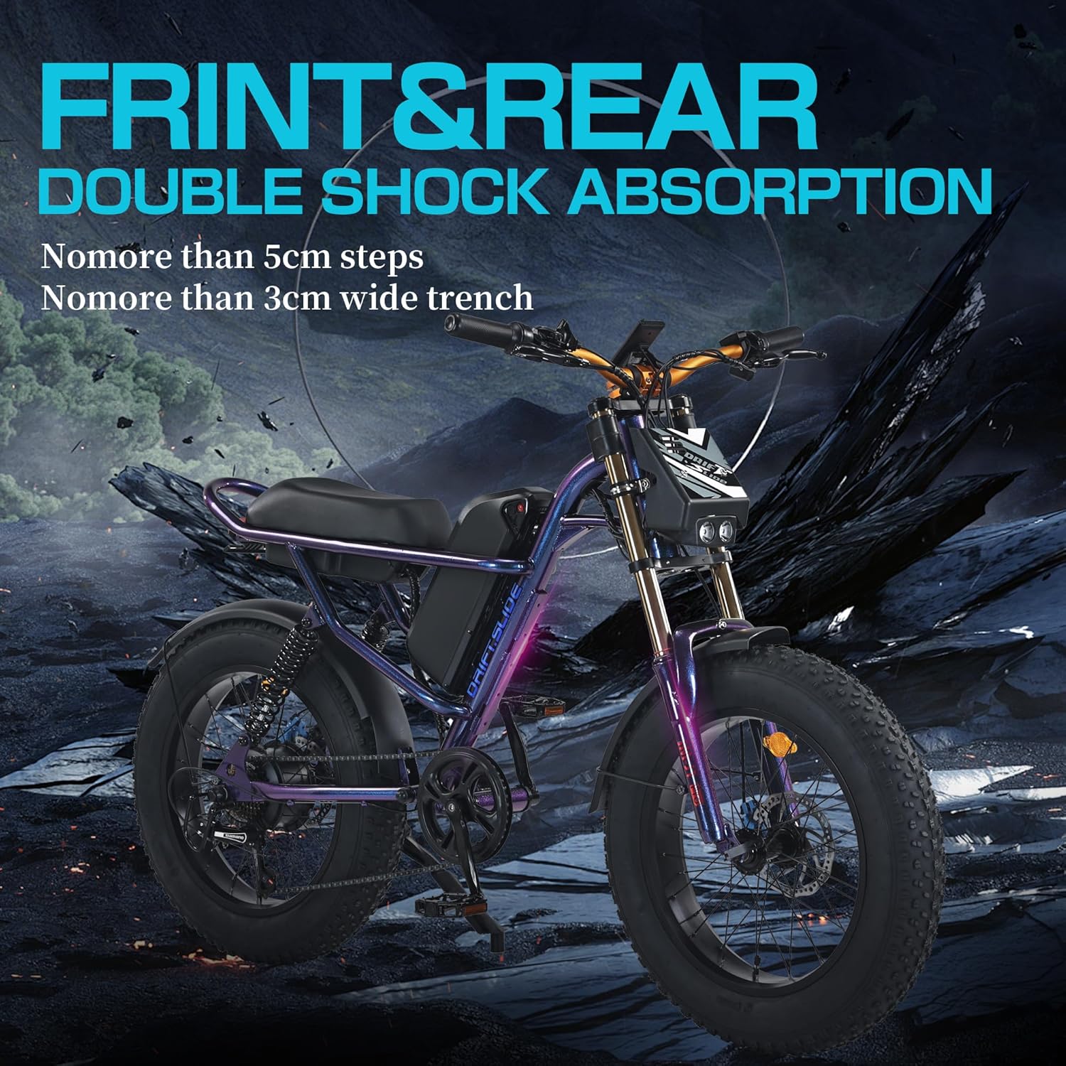 DRIFT.SLIDE 1500W Peak Power Electric Bike for Adults, 28 MPH 60 Miles Electric Moped Style Bike with Off-Road Dual Headlights and Electroplating Process（IM-J1 Pro）