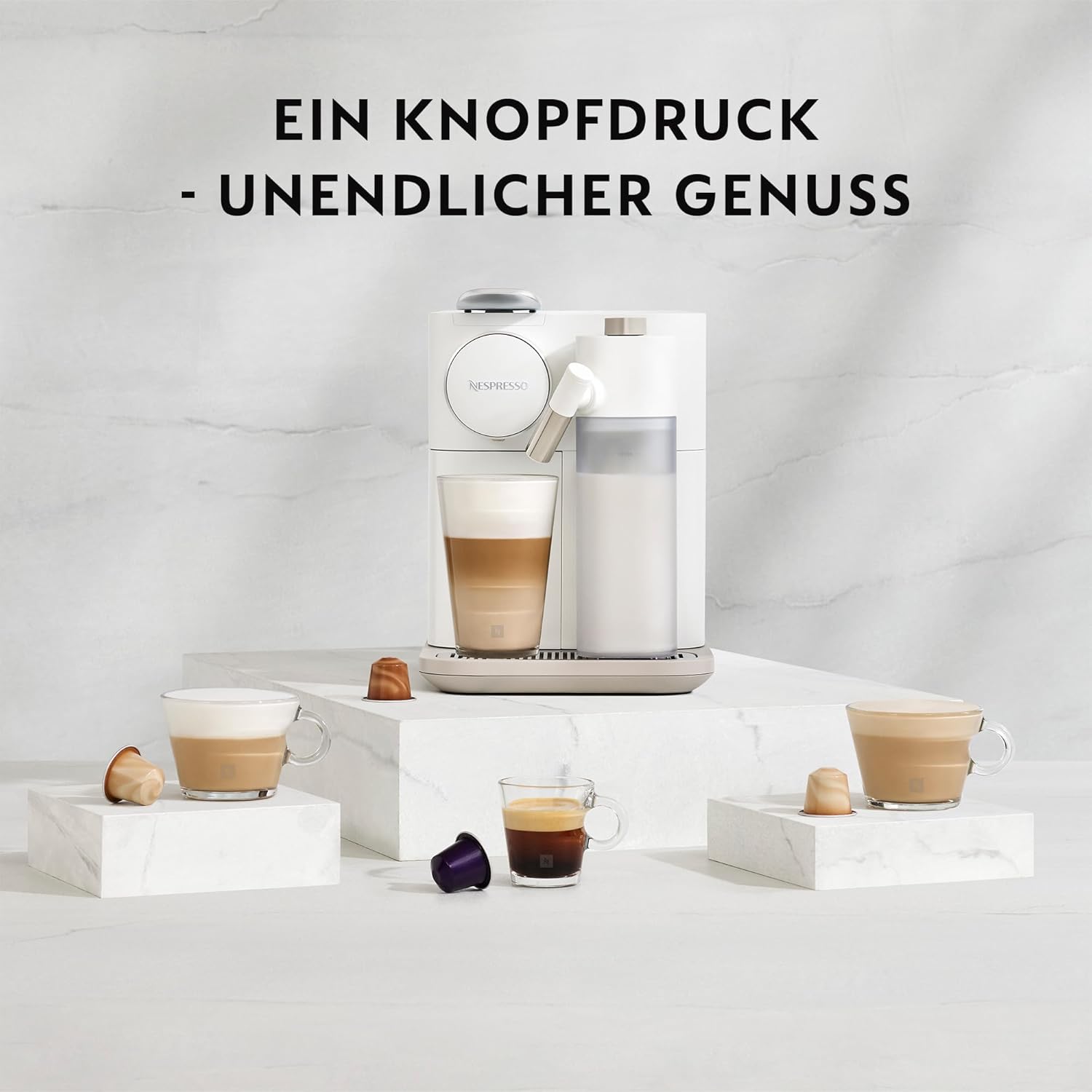 Nespresso De'Longhi EN640.W Gran Lattissima Kaffeekapselmaschine mit automatischem Milchsystem,19 Bar Druck, 1400W,Weiß
