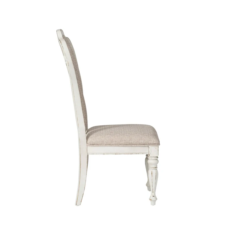 White Pedestal Dining Table with 4 Upholstered Chairs