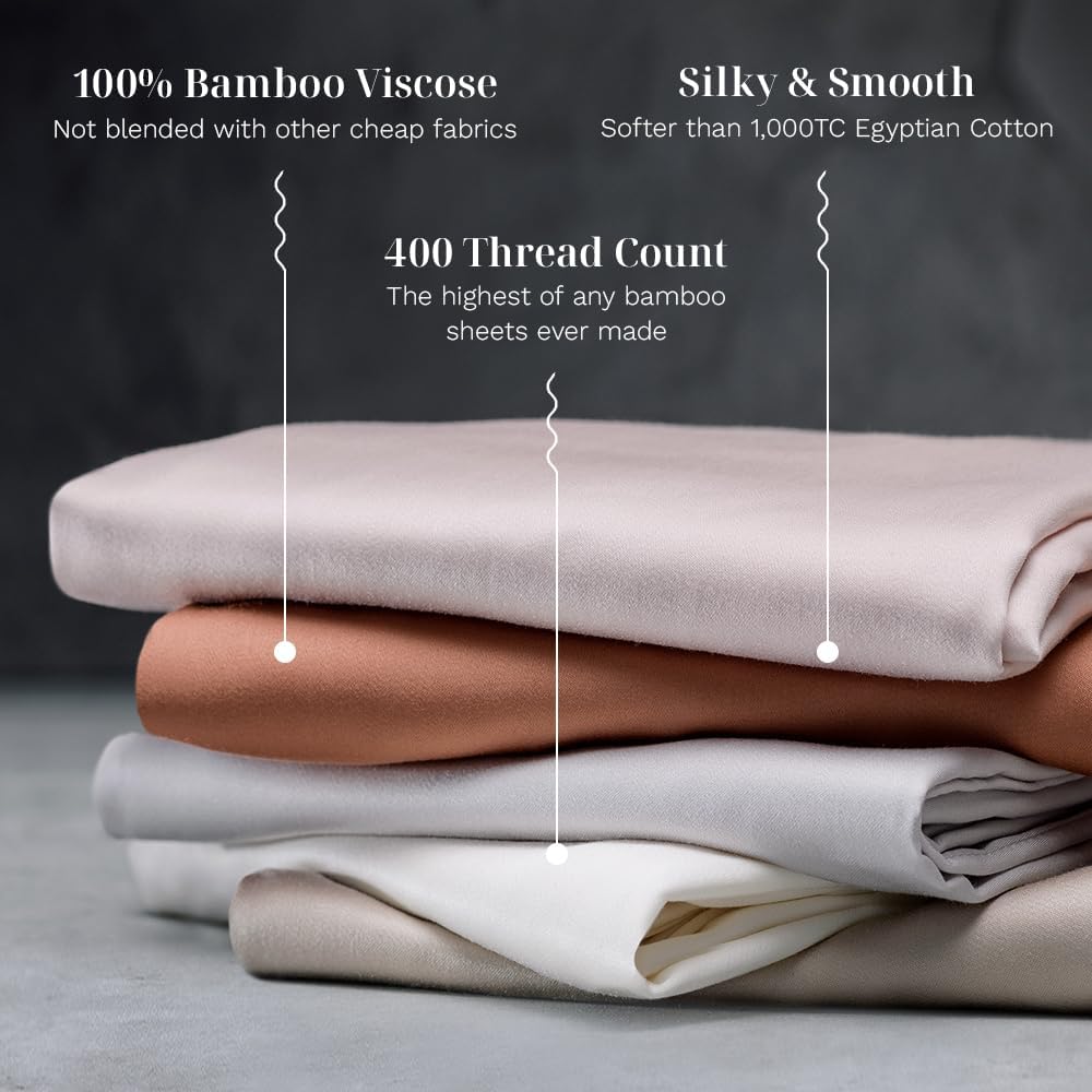LUXOME Luxuriöses Bettlaken-Set, 100 % Viskose (Viskose) aus Bambus, Doppelbettgröße, Surf, tiefe Taschen, 3-teiliges Set (Flach, Kissenbezug)