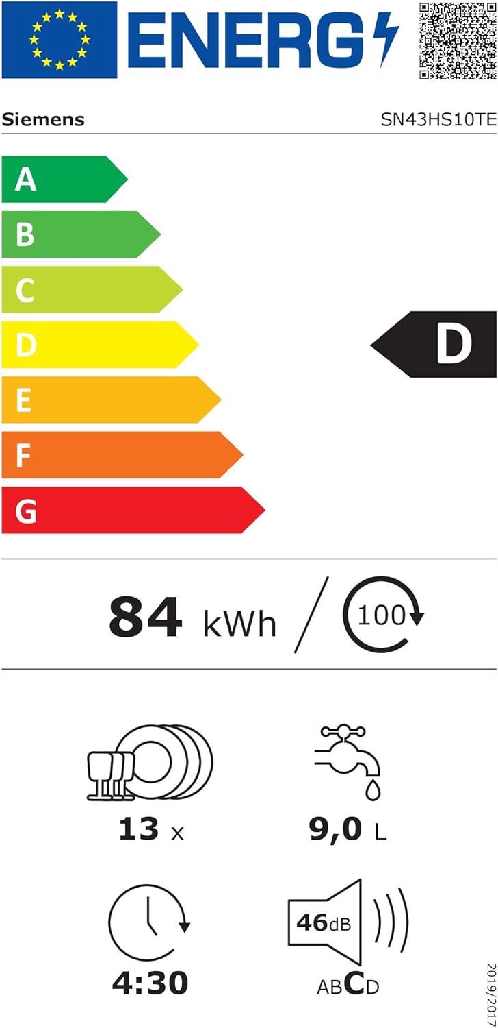 Siemens SN43ES14VE, iQ300 Smarter Geschirrspüler, Unterbau-Spülmaschine mit Besteckschublade, 60 cm, automatische Türöffnung dank autoOpen dry, besonders leise mit iQdrive-Motor, aquaStop, Edelstahl