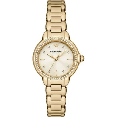 Emporio Armani Mia Crystals Gold Dial Gold Steel Strap Watch AR11609