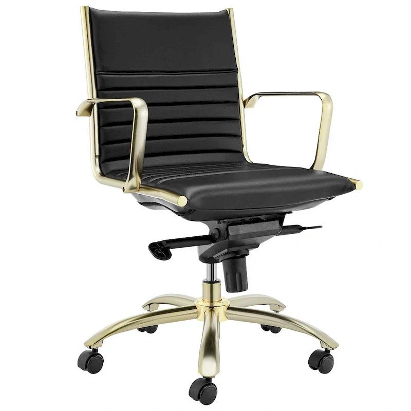 Dirk Black Low Back Office Chair with Matte Brushed Gold Base