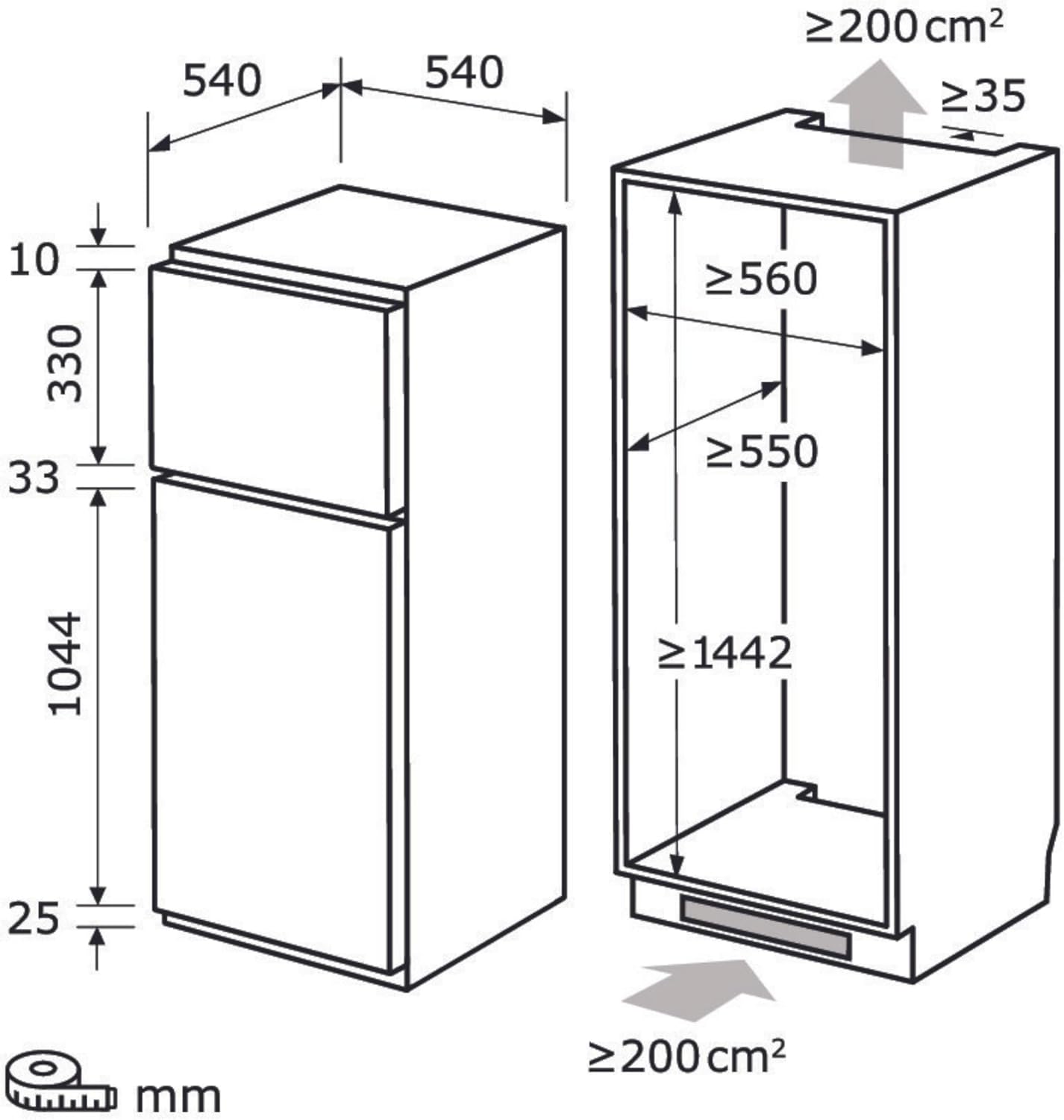 Exquisit Einbaukühlschrank mit Gefrierfach EKGC265-40-040E | Einbau Kühl-Gefrierkombination 145 cm | 205 l | Schlepptür | Inverter | Weiß | LED