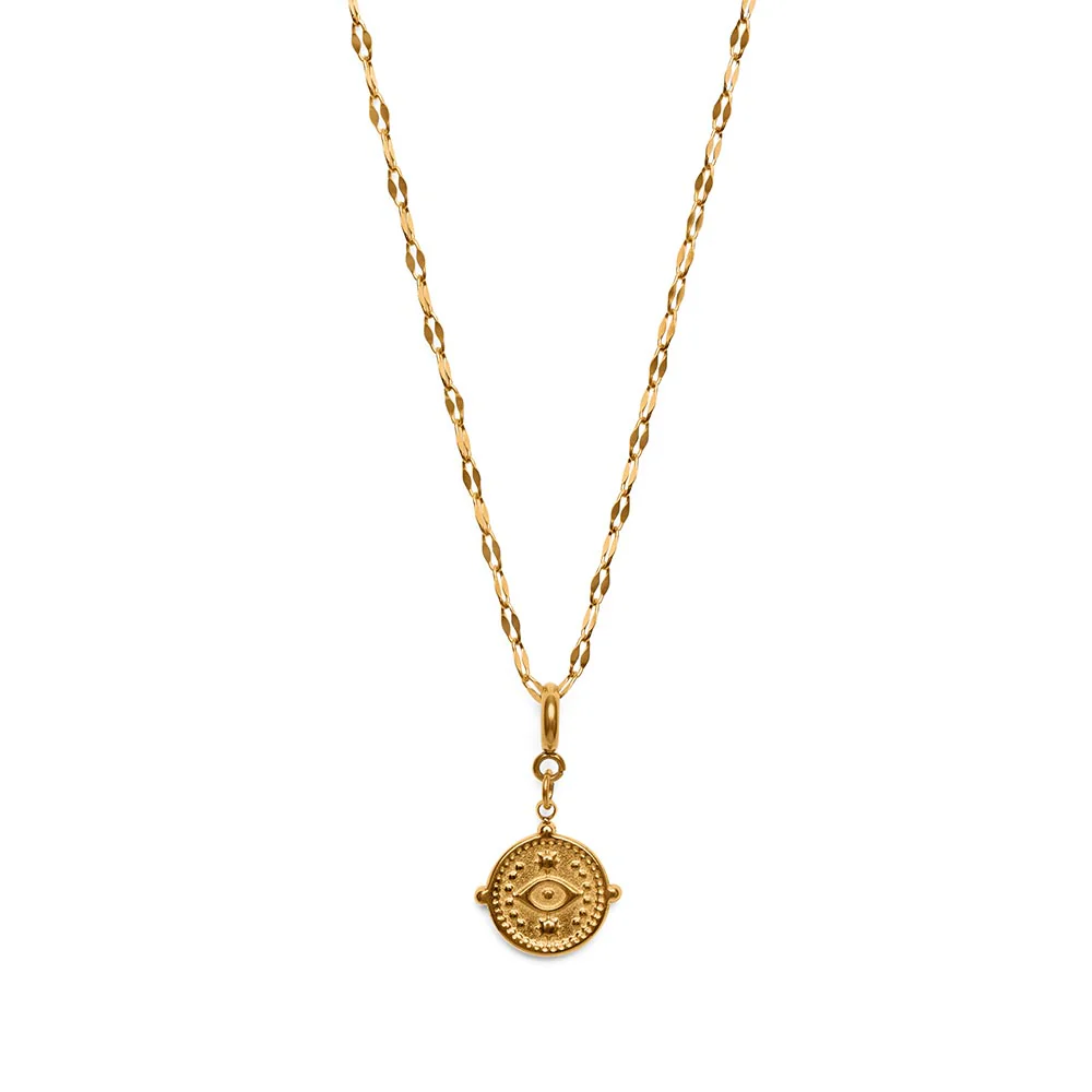 Boos Oog Ketting - Nazar Muntje Hanger - RVS - Goud